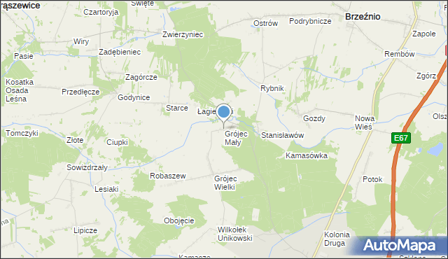 mapa Grójec Mały, Grójec Mały gmina Złoczew na mapie Targeo